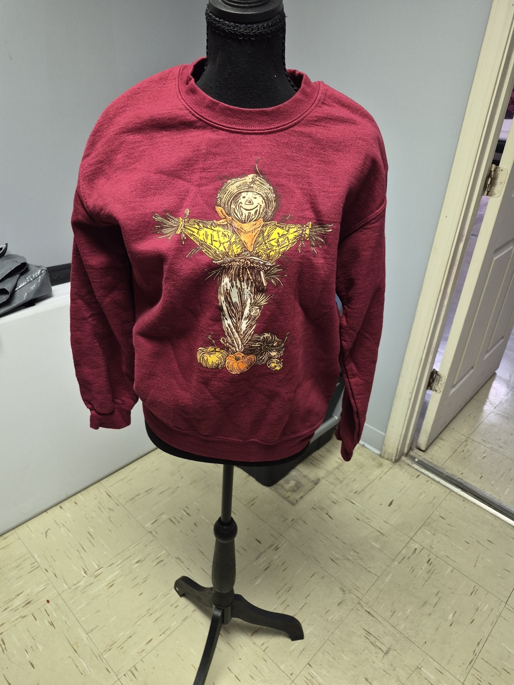 Spirit Women's Burgundy Crewneck Sweatshirt with Scarecrow Graphic